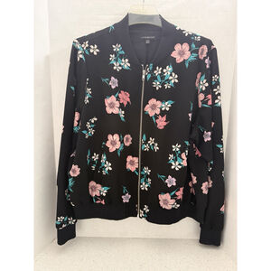 Lane Bryant Black/Pink Floral Print Bomber Jacket Women Size 18/20